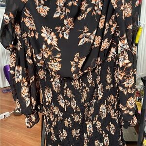 Guess, Black Floral Smocked Waist Women's Dress